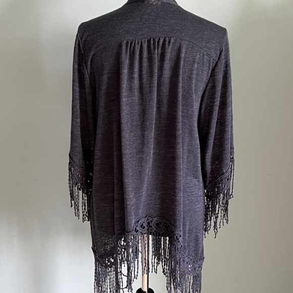 Eyeshadow Charcoal Gray Open Front Fringe Kimono L - Picture 4 of 10